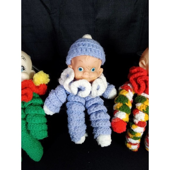 Lot 3 Vintage Handmade YoYo Quilt Circle Fabric Piece Crochet Clown Dolls Baby - Picture 3 of 5